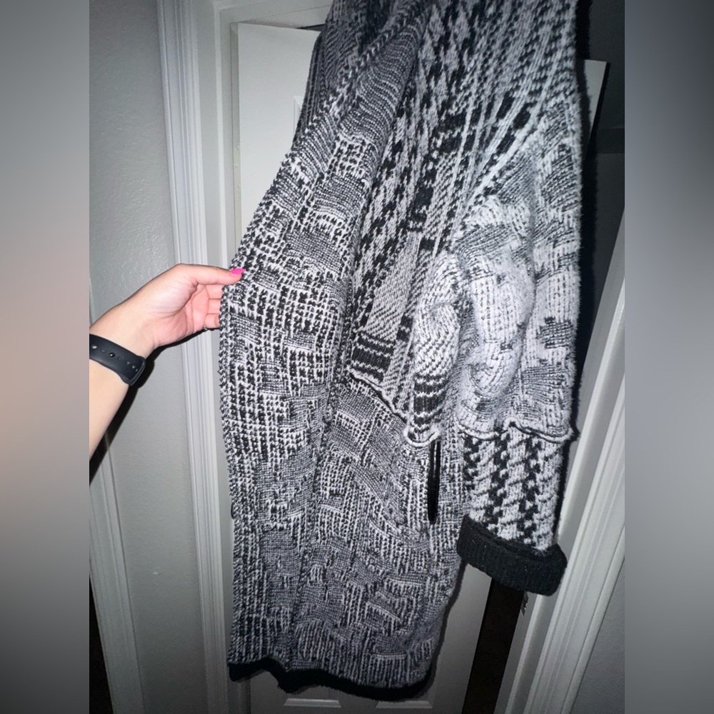 Free people mixed knit maxi cardigan sweater Harlow black white size small - Picture 5 of 11